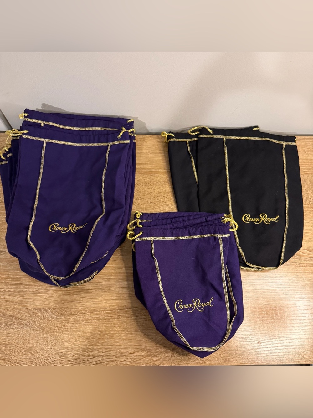 Crown Royal Bags Lot of 17 – Assorted Sizes & Colors (Purple & Black)